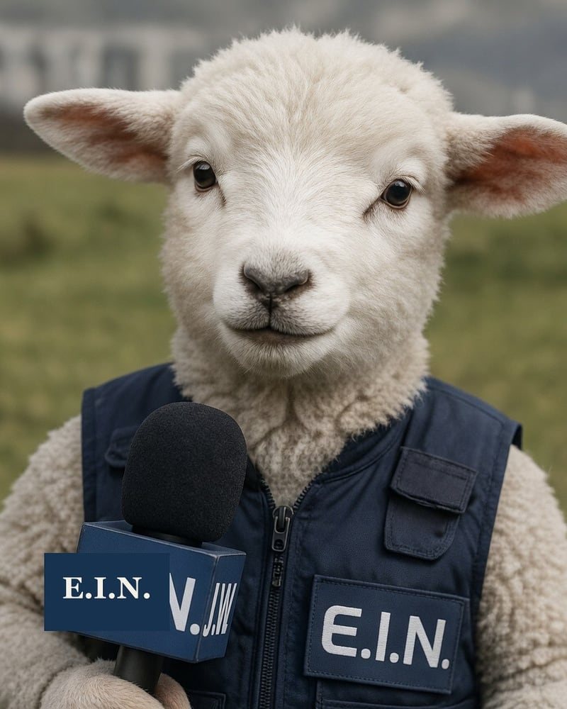 Correspondent Lamb, junior field reporter, in an E.I.N. press vest